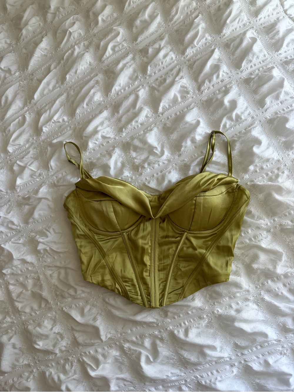 Olive Satin Bustier Crop Top - Women